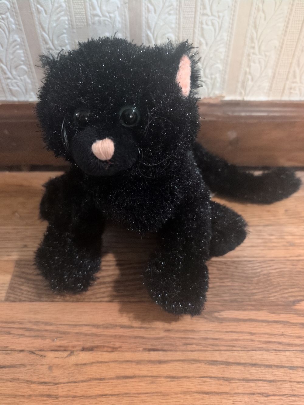 GANZ Webkinz Black Plush Cat with Pink Nose and Ear Accents
